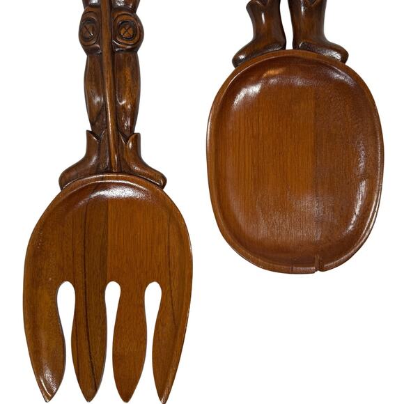 Vintage Hand Carved Wood Wall Art Spoon & Fork Set 26" & 30" Folk Decor - Picture 6 of 9